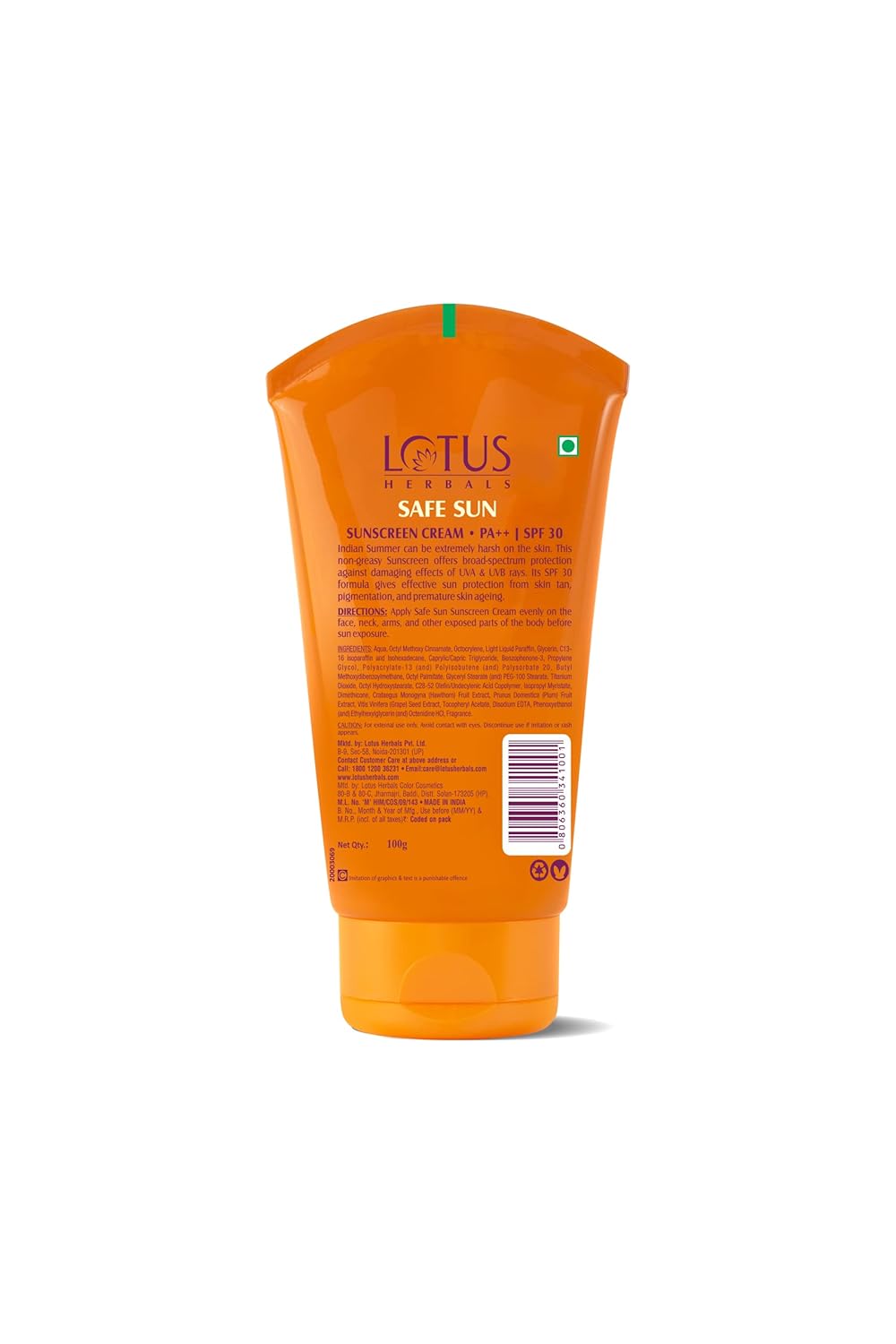 Lotus SPF30 Sunblock ingredients