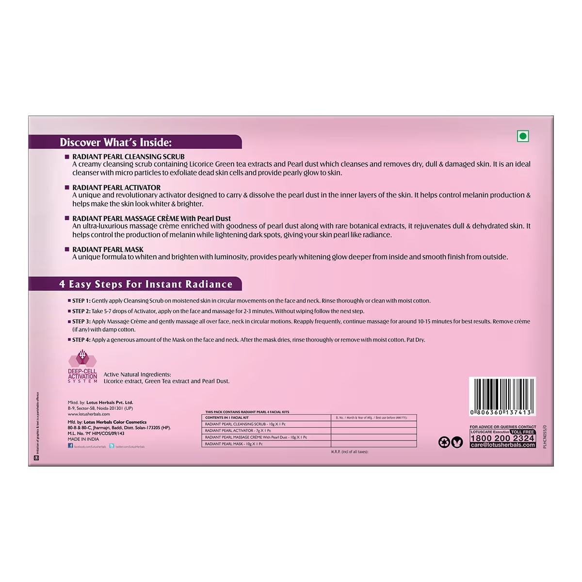 Lotus Herbals Radiant Pearl Facial Kit detail