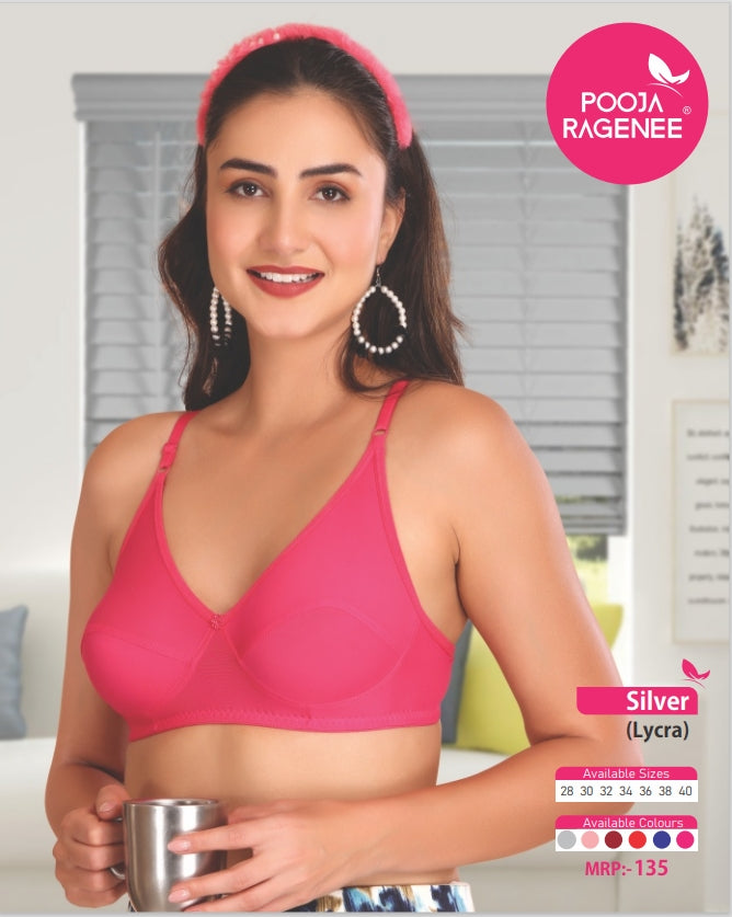 Pooja Ragenee Silver Lycra Bra Pack of 6 front view