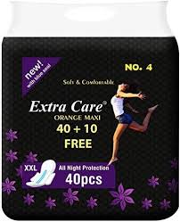 Extra Care Overnight Orange Maxi Sanitary Pads 40pcs + 10 Pantiliners Pack of 50