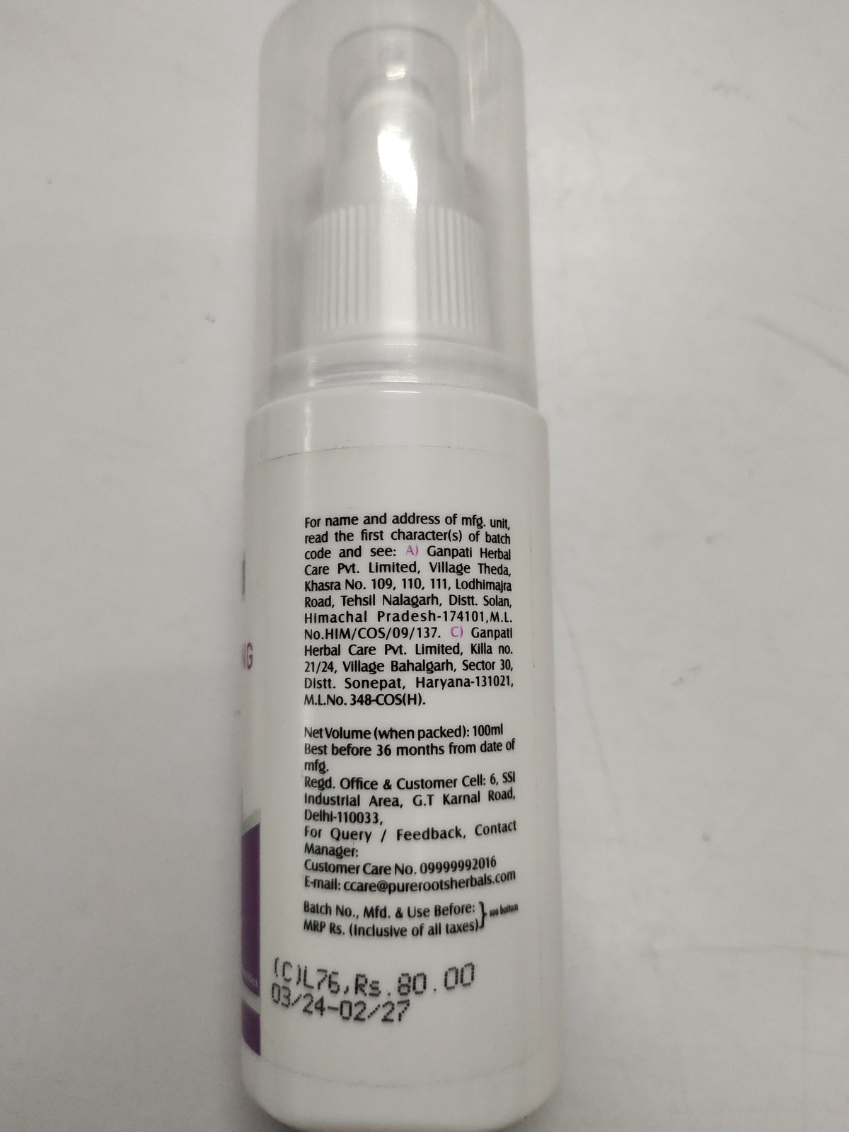Pure Roots Cleansing Milk Spray ingredients