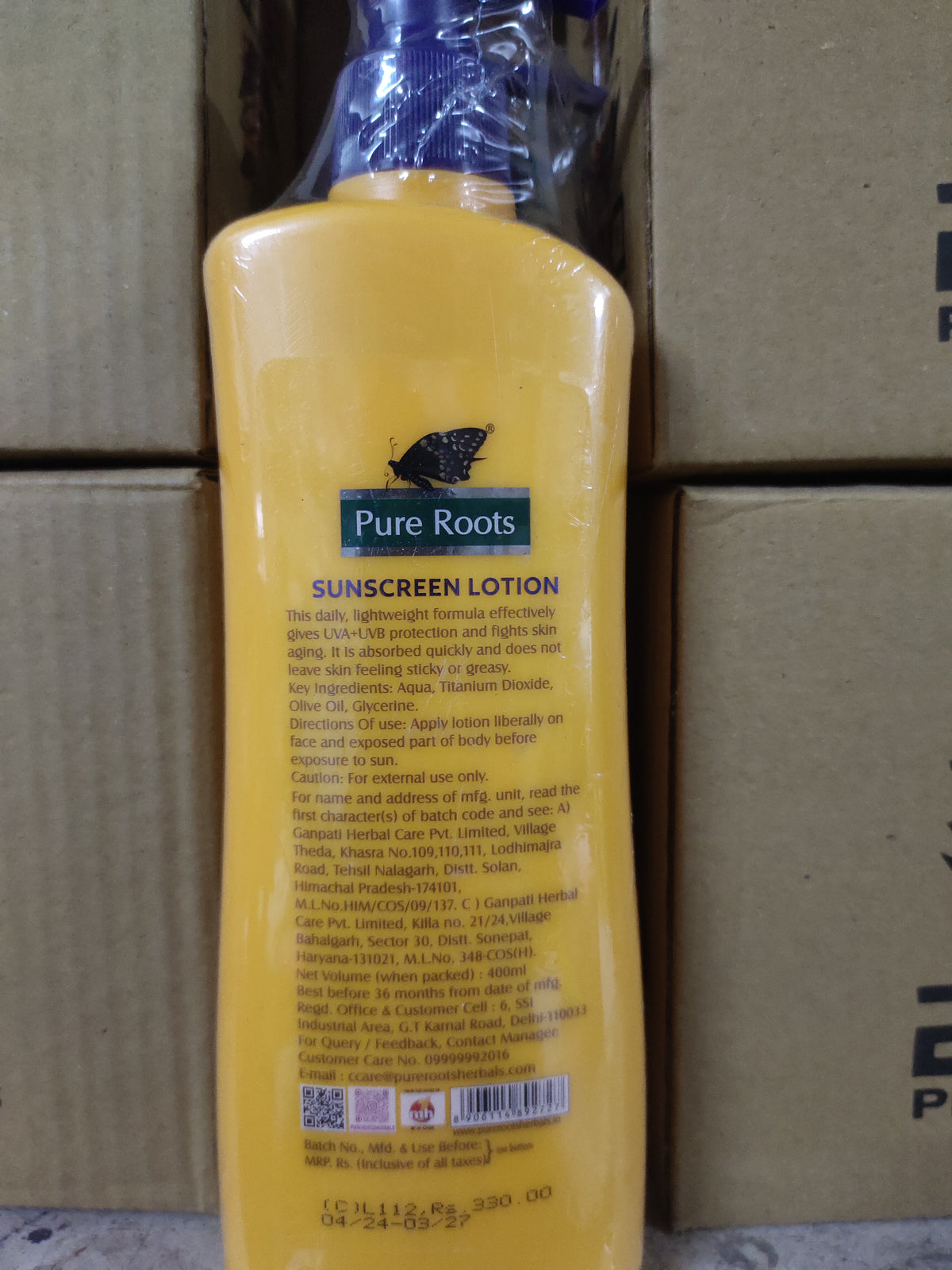 Pure Roots Sunscreen SPF 25 – ingredients label